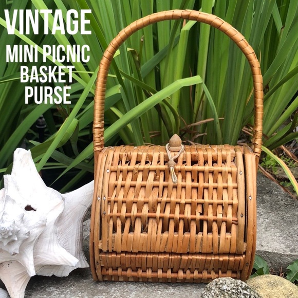 Vintage Handbags - Vintage Wicker Basket Purse-5x6x3-Arm/Hand Carry-EUC